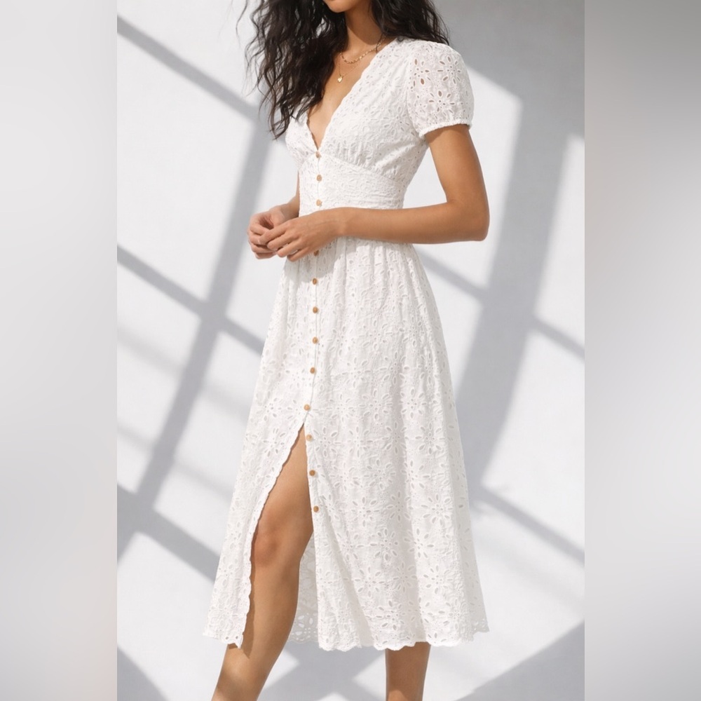 Wilfred Jubilee White Eyelet Button-Front Cottagecore Maxi Dress. Size 8